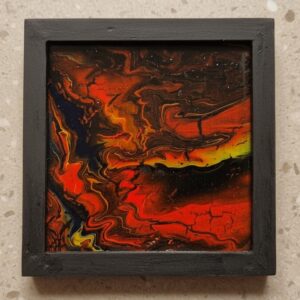 Acryl panel with layered pigments creating a molten geological pattern.
