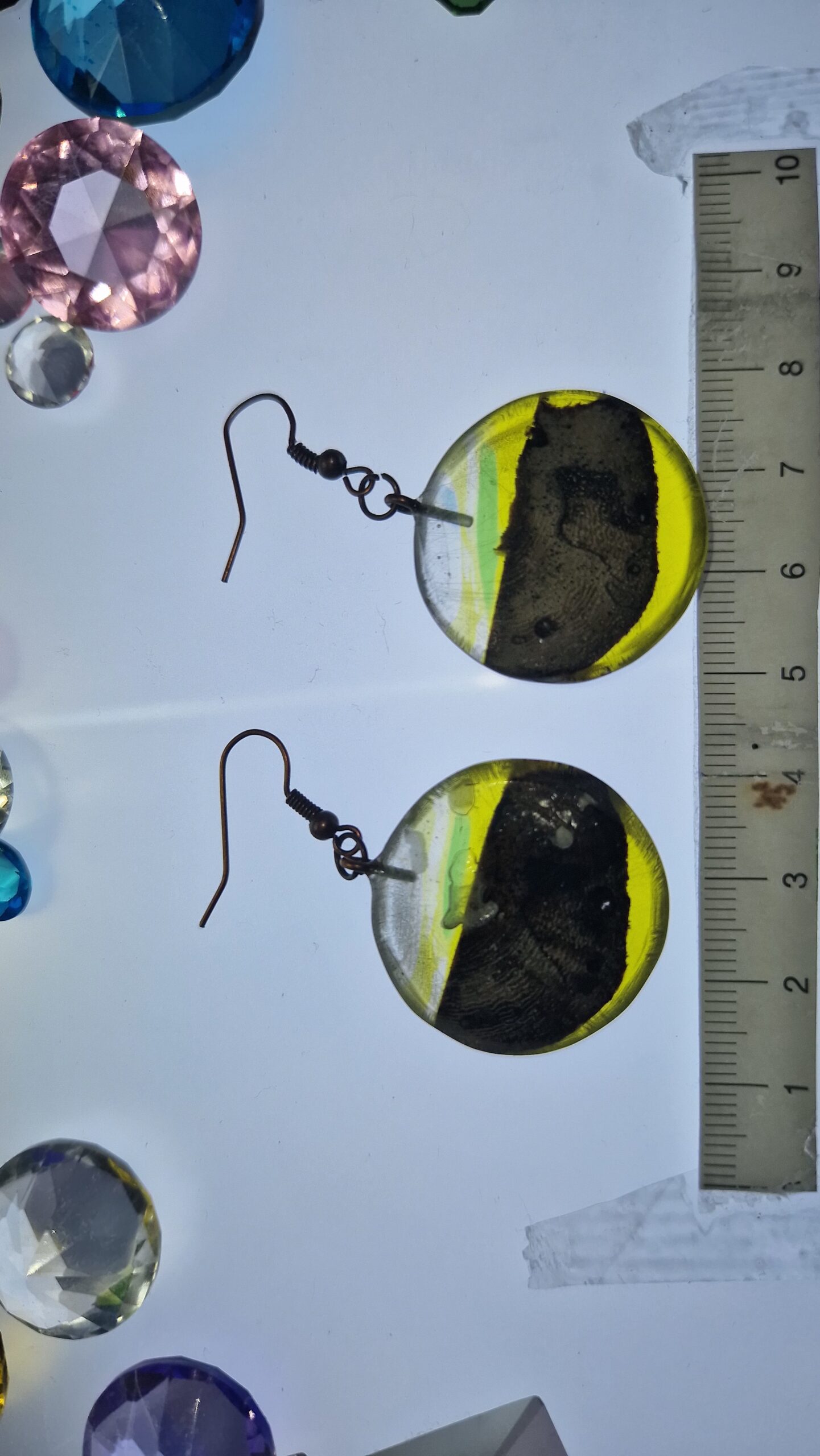 Round Epoxy Resin Earrings with Caribbean Driftwood, Transparent Yellow Resin Disc Earrings - Image 2