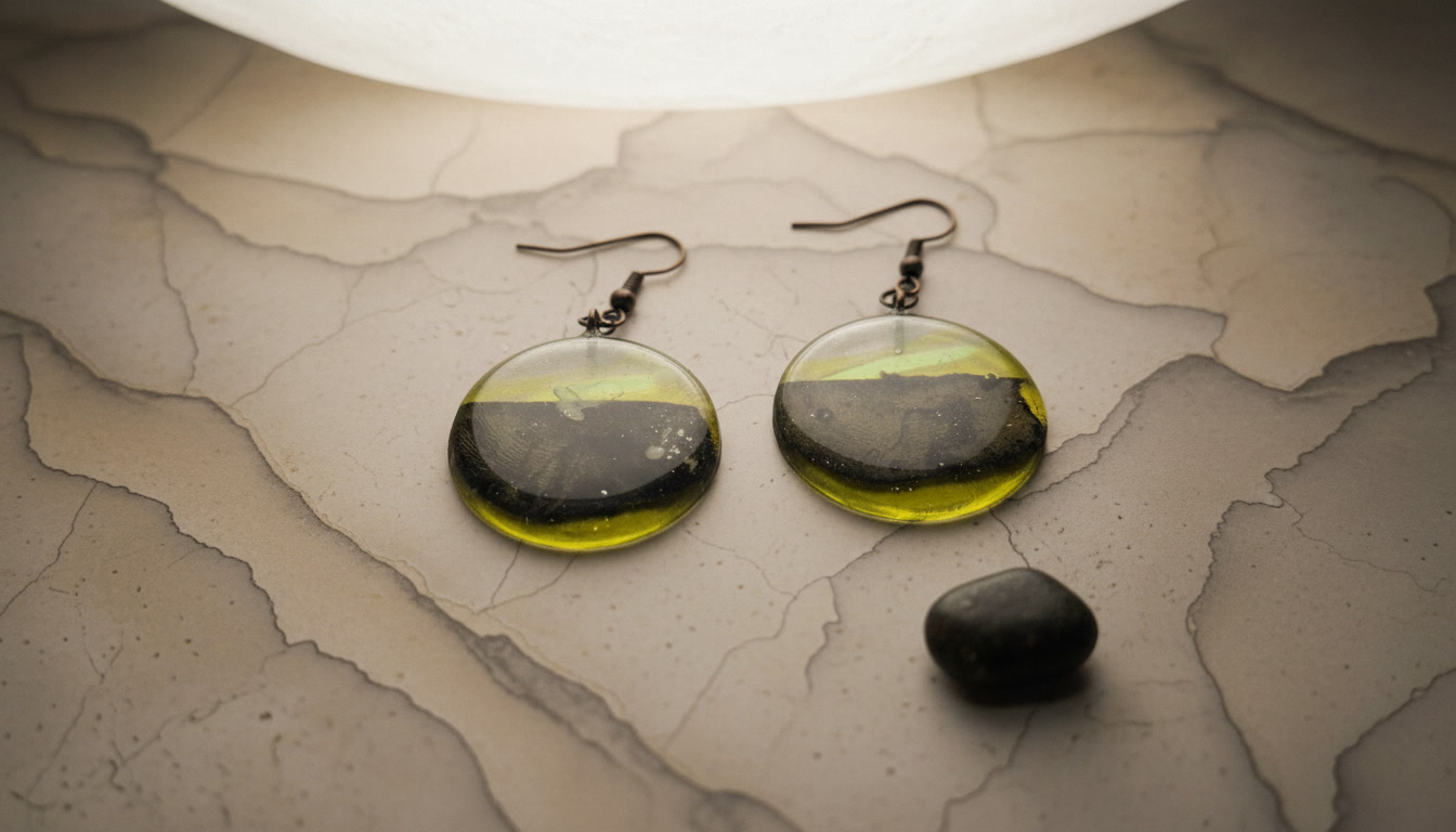 Round Epoxy Resin Earrings with Caribbean Driftwood, Transparent Yellow Resin Disc Earrings - Image 6