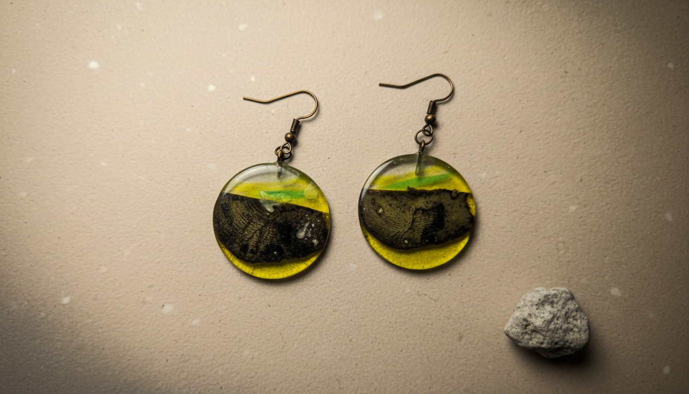 Round Epoxy Resin Earrings with Caribbean Driftwood, Transparent Yellow Resin Disc Earrings - Image 8