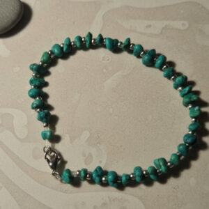 Green Turquoise Chip Bead Bracelet with Silver Spacers, Handmade Natural Stone Bracelet with Clasp