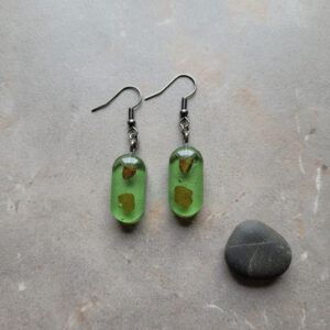 Green epoxy resin earrings 22×10 mm