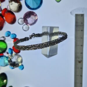 Silver Plated Copper Chain Bracelet, Narrow Woven Metal Bracelet with Clasp