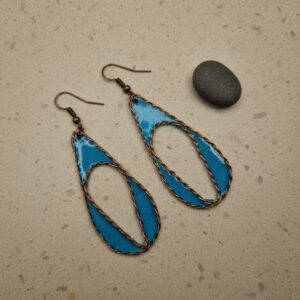 Blue Teardrop Copper Resin Earrings, Lightweight Handmade Statement Earrings