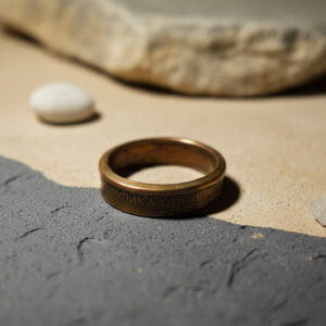 Bronze Coin Ring Yugoslavia Dinar, Handmade Coin Band Ring with Krušedol Monastery Interior