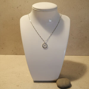 Round Silver Micrometeorite Epoxy Pendant Necklace, Minimalist Handmade Sterling Silver Jewelry