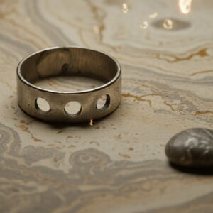 Silver Plated Copper Ring with Circular Holes, Handmade Minimal Industrial Band Ring