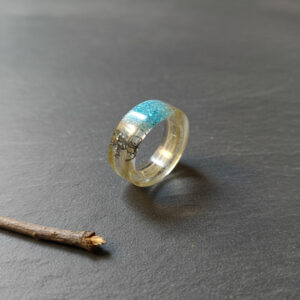 Round Dark Epoxy Sand Ring, Handmade Resin Ring, Artisan Jewelry, Size 61