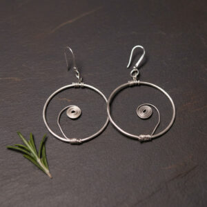 Round Textured Copper Silver Earrings, Handmade Earrings, Artisan Jewelry