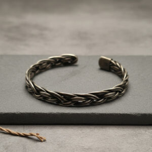 Braided Woven Copper Silver Bracelet, Handmade Bracelet, Artisan Jewelry